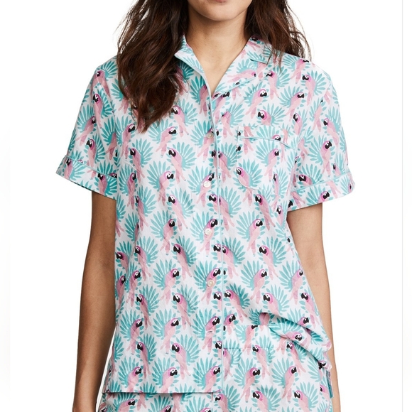 Roberta Roller Rabbit Parrot Printed Pajama Button Up Shirt Size LG Women's - Picture 1 of 12